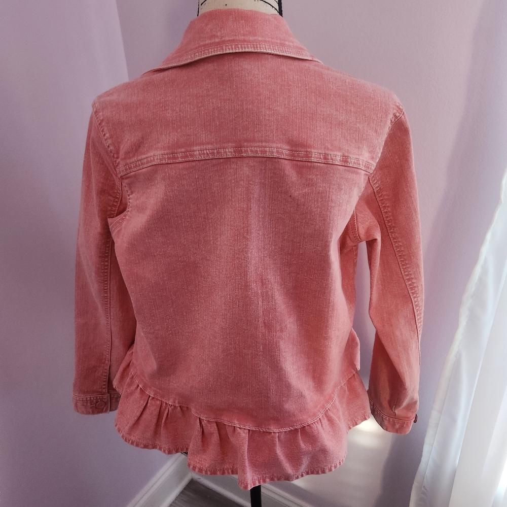 Nwot DG2 Diane Gilman Ruffled Stretch Denim Jacket size Medium - Picture 2 of 5